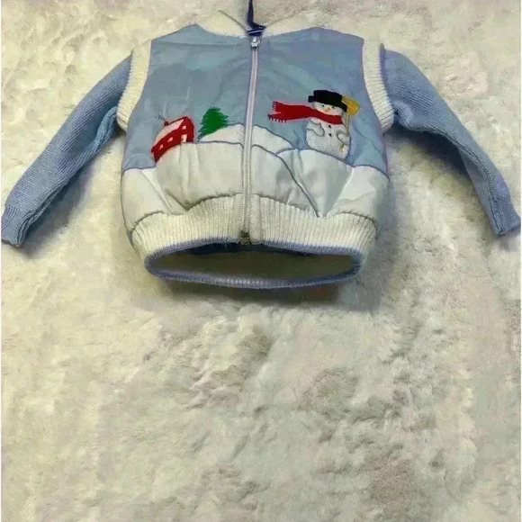 Vintage Baby Boy Two Piece 12 Month Sweater & Vest Classic Winter Theme Snowman - Picture 5 of 9